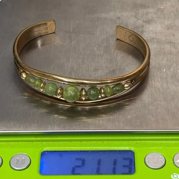 Vintage Signed Handcrafted Jade Stone Jadeite Cuff Bracelet Sergio Lub Usa - Picture 6 of 11